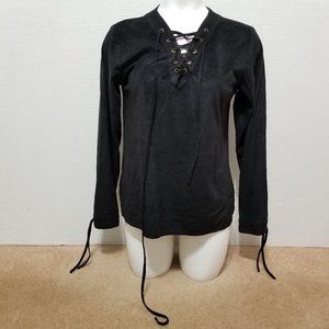 Bill Blass top Small suede like lace up neck sleeves early 2000's Y2K VINTAGE